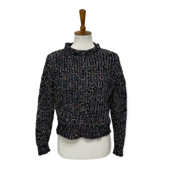 IZ BYER black colorful rainbow speckle mock neck knit sweater xs - Picture 1 of 9